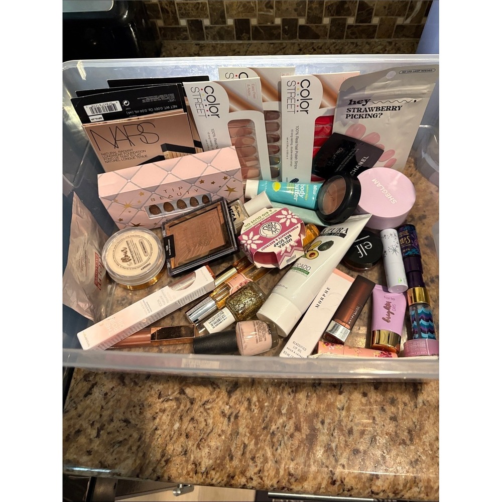 Color Street Pink and Neutral Press-On Nails + Mixed Makeup Assortment